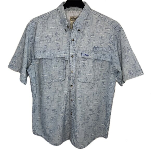 L.L. Bean Vented Fishing Shirt Light Blue Short Sleeve Button Down - Large Reg - Picture 6 of 6